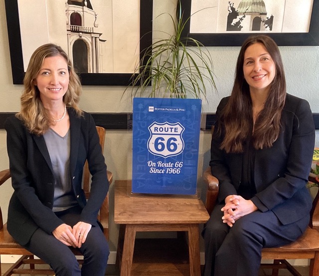 Attorneys Wendy Pfau and Rebecca Padilla of Potter Padilla & Pfau along Route 66 in Pasadena